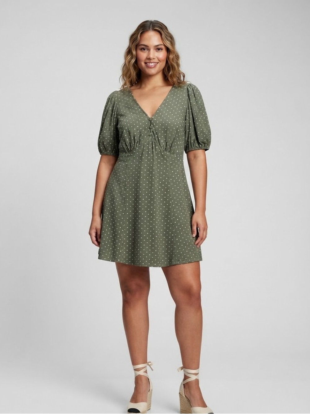 Gap Factory Polka Dot V-Neck Puff Sleeve Dress